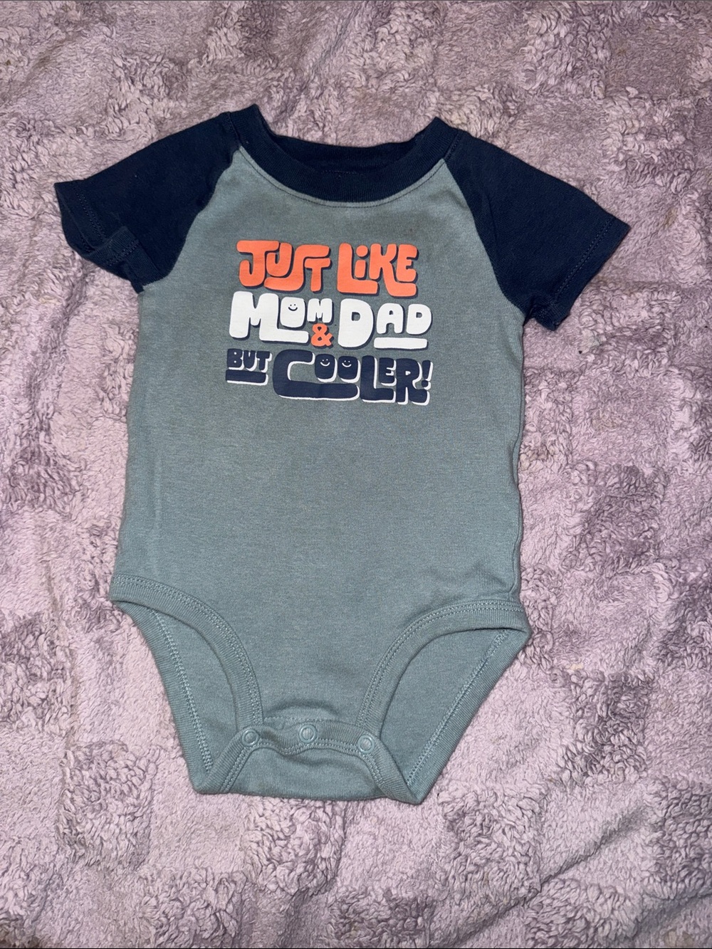 Carter's Blue Bodysuit with Navy Sleeves and Orange Print
